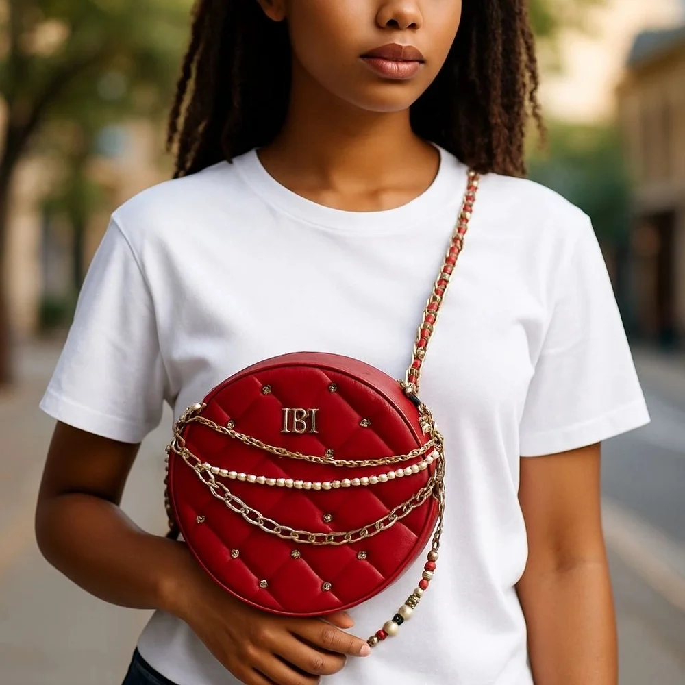Badgley Mischka Red Quilted Mini Bag with Chain and Pearl Accents - Picture 3 of 4